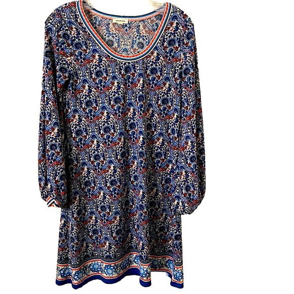 Max Studio Abstract Floral Pattern Print Pullover Long Sleeves Loose Fit Dress. - Picture 1 of 7